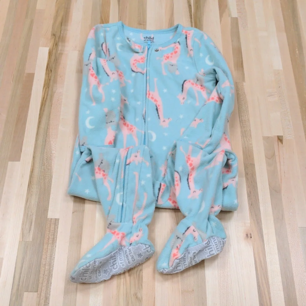 Carter's Girls Blue Pink Sloth Fleece Footie Pajamas Size 3T